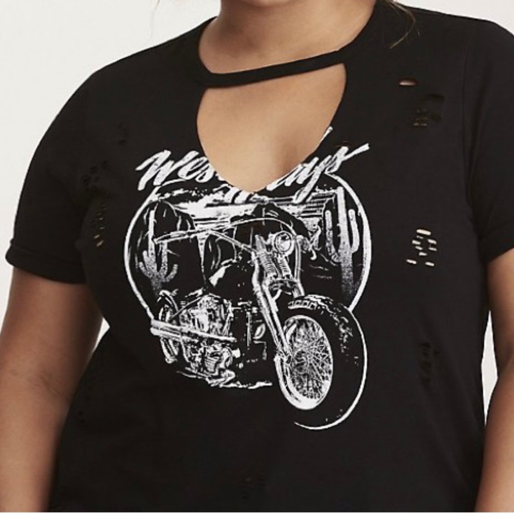 Torrid Tee Black Choker Top 3 22/24 Motorcycle graphic distressed biker